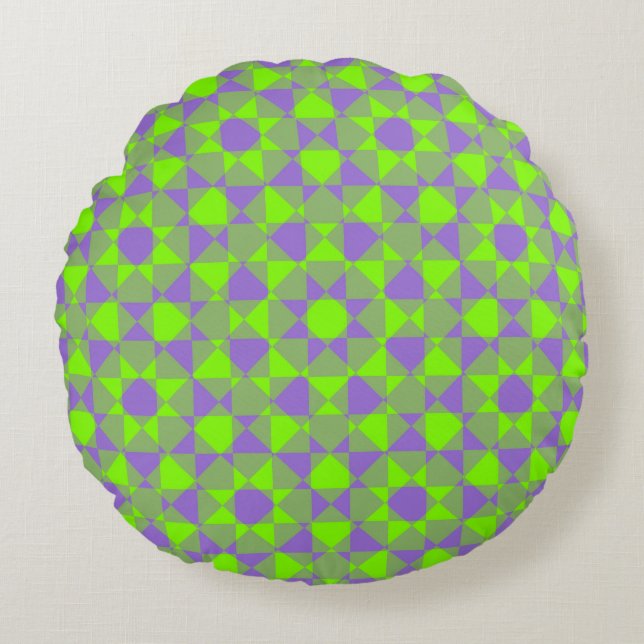 Colorful Checker Diamond Plaid Pattern Rond Kussen (Voorkant)