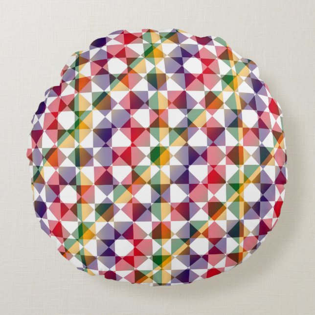 Colorful Checker Diamond Plaid Pattern Rond Kussen (Voorkant)