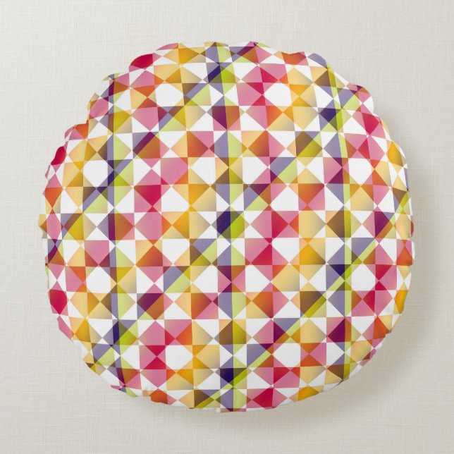 Colorful Checker Diamond Plaid Pattern Rond Kussen (Voorkant)