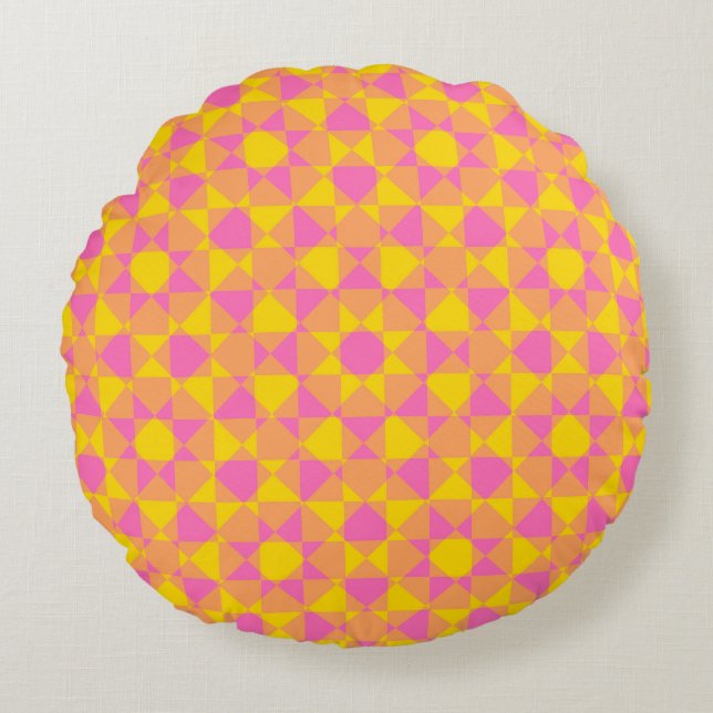 Colorful Checker Diamond Plaid Pattern Rond Kussen (Voorkant)