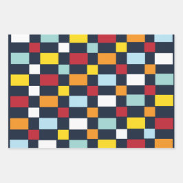 Colorful Checkerboard Patroon Inpakpapier Vel