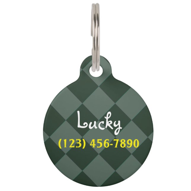 Colorful Checkers - Forest Green Huisdierpenning (Voorkant)
