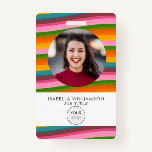 Colorful Cheerful Bright Rainbow Wave Photo ID Badge (Voorkant)