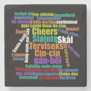 Colorful Cheers Toast in vele talen Word Cloud Stenen Onderzetter