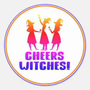 Colorful Cheers Witches Funny Halloween Party Ronde Sticker