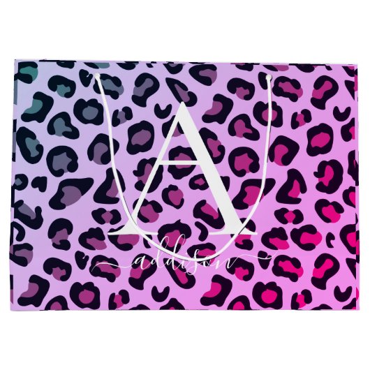 Colorful Cheetah Print Monogram Groot Cadeauzakje (Achterkant)