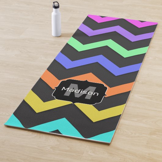 Colorful Chevron Cool Summer Fun Pattern Monogram Yogamat (In situ)