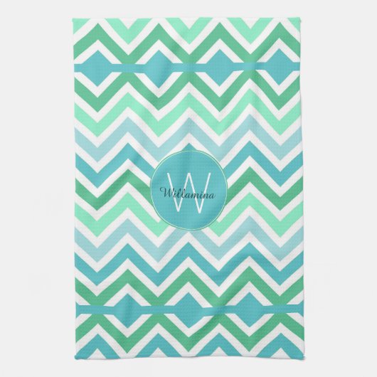 Colorful Chevron Monogram Kitchen Towel Theedoek (Verticaal)