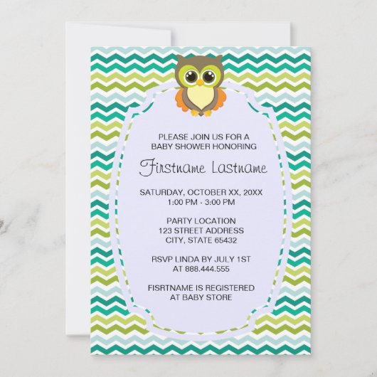 Colorful Chevron Owl Baby Shower Invitations Kaart (Voorkant)