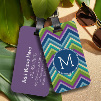 Colorful Chevron Pattern Aangepast monogram Bagagelabel