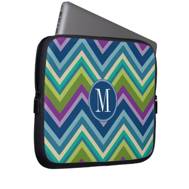 Colorful Chevron Pattern Aangepast monogram Laptop Sleeve (Voorkant Rechts)