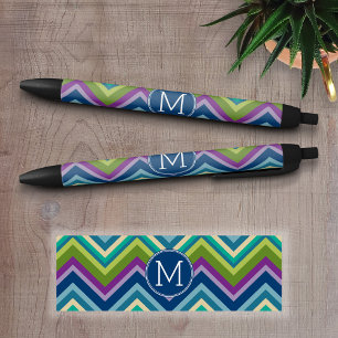 Colorful Chevron Pattern Aangepast monogram Zwarte Inkt Pen