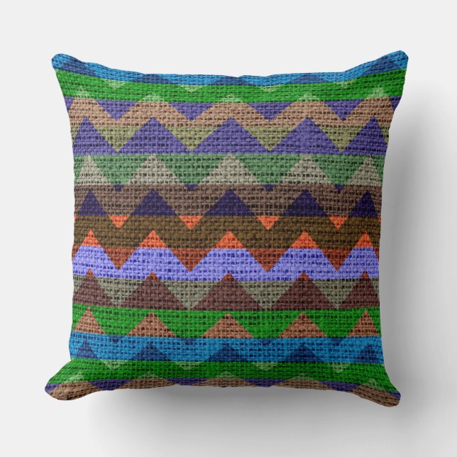 Colorful Chevron Pattern Burlap Jute Kussen (Voorkant)