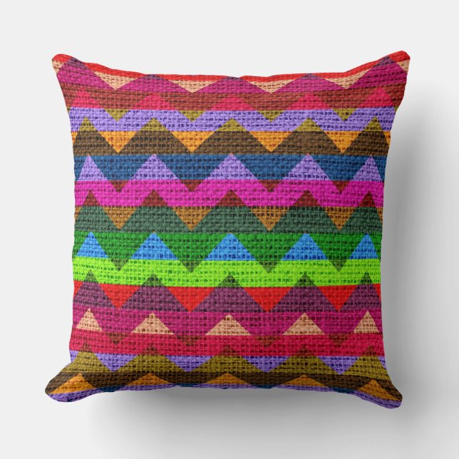 Colorful Chevron Pattern Burlap Jute Kussen (Voorkant)