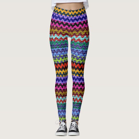 Colorful Chevron Pattern Burlap Kijk #10 Leggings (Voorkant)