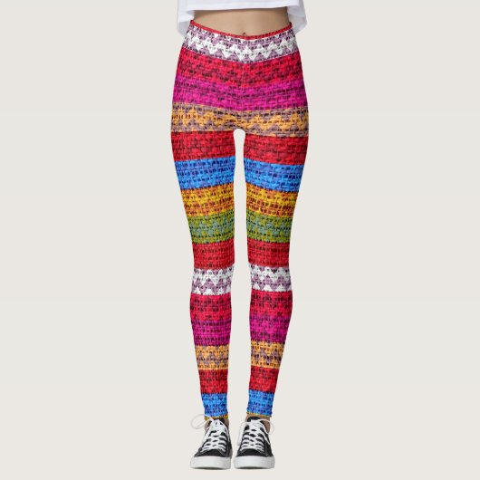Colorful Chevron Pattern Burlap look #5 Leggings (Voorkant)