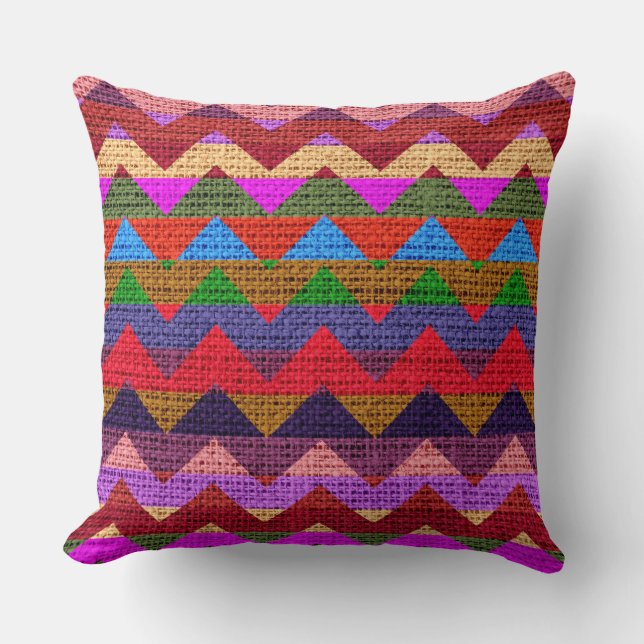 Colorful Chevron Pattern Burlap Rustic Jute #8 Kussen (Voorkant)