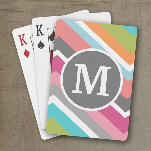 Colorful Chevron Pattern met aangepast monogram Pokerkaarten