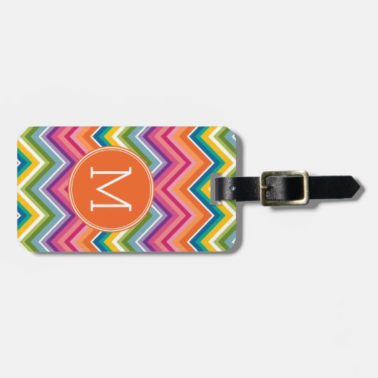 Colorful Chevron Pattern met monogram Bagagelabel (Voorkant horizontaal)