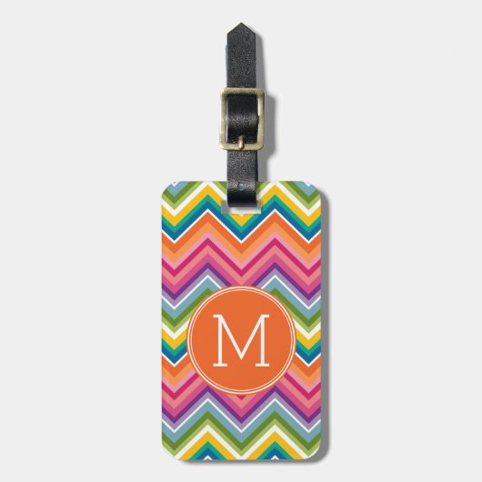 Colorful Chevron Pattern met monogram Bagagelabel (Voorkant verticaal)