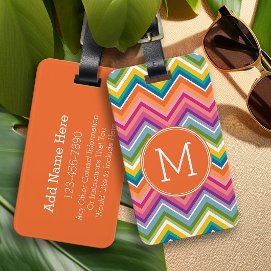 Colorful Chevron Pattern met monogram Bagagelabel