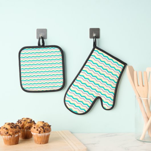 Colorful Chevron Pattern Ovenwant & Pannenlap Set (Insitu(Ophanging))