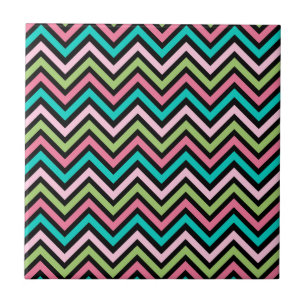 Colorful Chevron Pink en Green Tegeltje