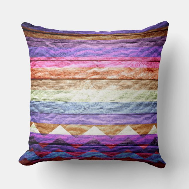 Colorful Chevron Stripe  Wood #9 Kussen (Voorkant)