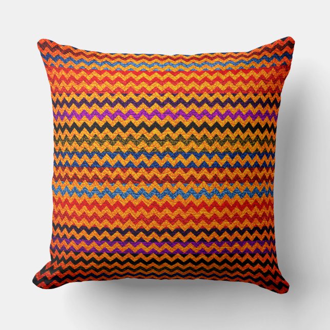 Colorful Chevron Stripes Leather Kijk #31 Kussen (Voorkant)