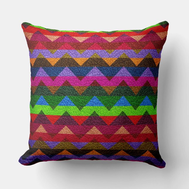 Colorful Chevron Stripes Leather Kijk er uit Kussen (Voorkant)
