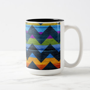 Colorful Chevron Wood Abstract #2 Tweekleurige Koffiemok