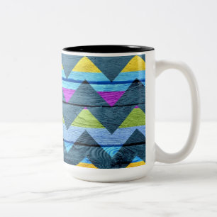 Colorful Chevron Wood Abstract #3 Tweekleurige Koffiemok