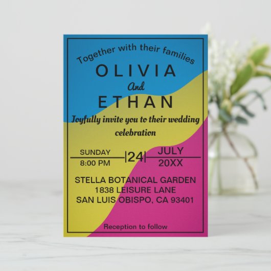 Colorful chic abstract minimum Weddenschap Kaart (Staand voorkant)