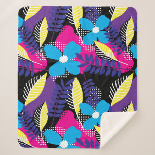 Colorful Chic Floral & Dot Pattern met Leaves Ze Sherpa Deken