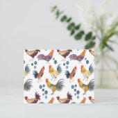 Colorful Chickens & Eggs Waterverf Patroon Briefkaart (Staand voorkant)