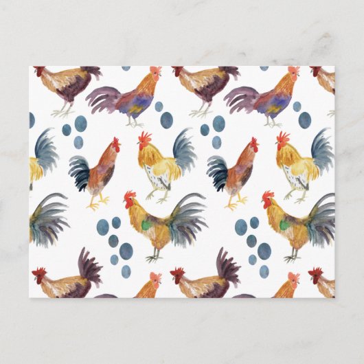 Colorful Chickens & Eggs Waterverf Patroon Briefkaart (Voorkant)