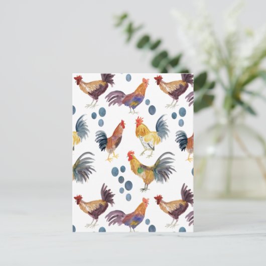 Colorful Chickens & Eggs Waterverf Patroon Briefkaart (Staand voorkant)