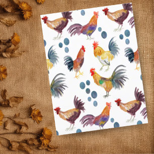 Colorful Chickens & Eggs Waterverf Patroon Briefkaart