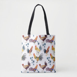 Colorful Chickens & Eggs Waterverf Patroon Tote Bag