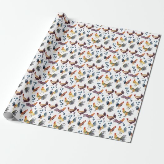 Colorful Chickens & Eggs Waterverf Pattern Gift Cadeaupapier (Uitgerold)