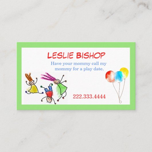 Colorful Children Play Date Card Contactkaartje (Voorkant)