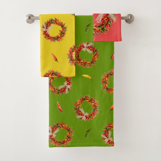 Colorful Chile Wreaths and Peppers Customizeable  Bad Handdoek (Insitu)