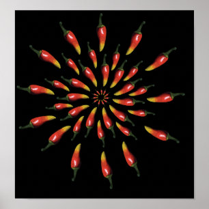 Colorful chili peppers mandala art poster