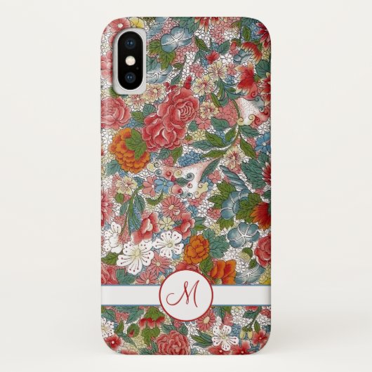 Colorful  Chinoiserie Floral Monogram Case-Mate iPhone Case (Achterkant)