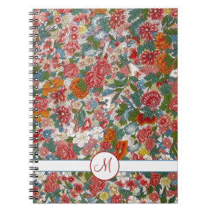 Colorful  Chinoiserie Floral Monogram Notitieboek