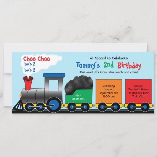 Colorful Choo Choo Train Birthday Invitation Kaart (Voorkant)