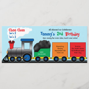 Colorful Choo Choo Train Birthday Invitation Kaart