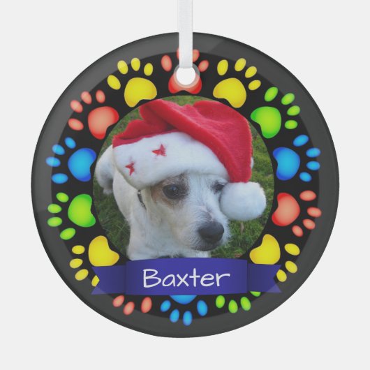 Colorful Christmas Paws Custom Pet Photo Glas Ornament (Voorkant)
