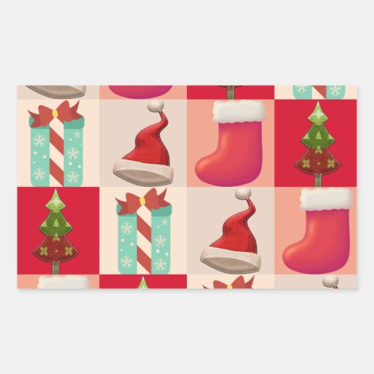 COLORFUL CHRISTMAS PRESENTS SANTA SNOEP TREE RECHTHOEKIGE STICKER (Voorkant)
