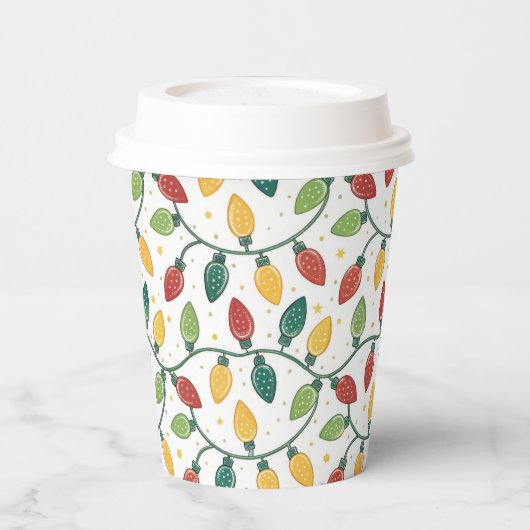 Colorful Christmas String Lights Pattern  Papieren Bekers (Links)